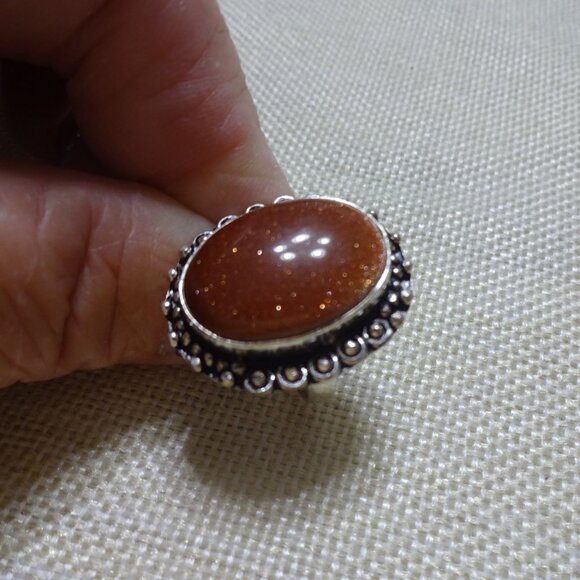 Sparkling GOLD SUNSTONE Handmade Sterling 925 Ring Size 7.5 #454C - Picture 3 of 3